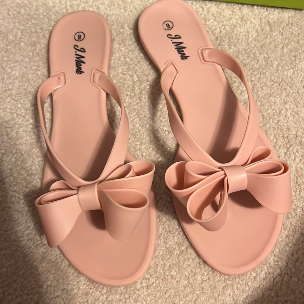 NIB Nude Blush 3tier Bow Flip-Flops Sandals Beach Flat Rain Jelly Shoes (9) - Picture 2 of 4